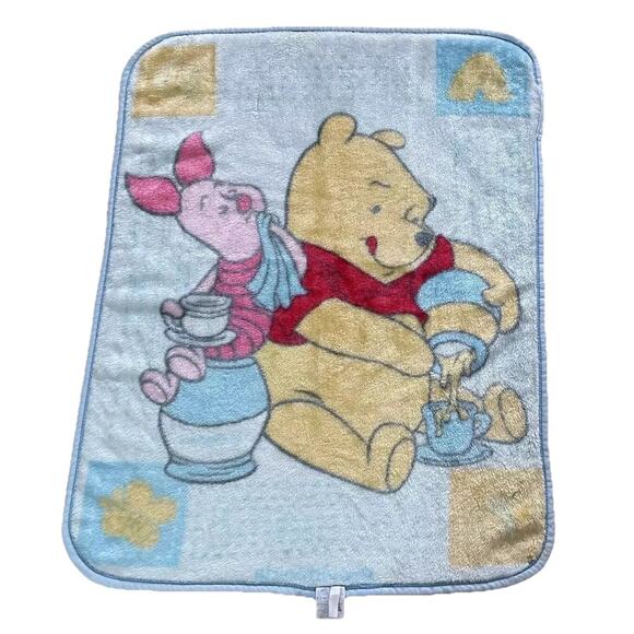 Vintage Colap Winnie the Pooh and Piglet Baby Blanket Blue Hunny Fleece Disney - Picture 2 of 12